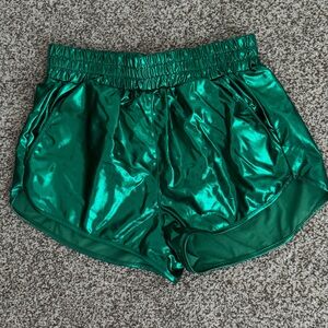 Metallic Green Workout Shorts
